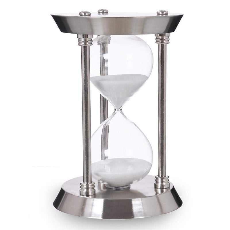 AKAKA MUNING 60 Minute Hourglass Sand Timer with Metal Frame, Big Size Antique Sand Clock, Silver - Image 3